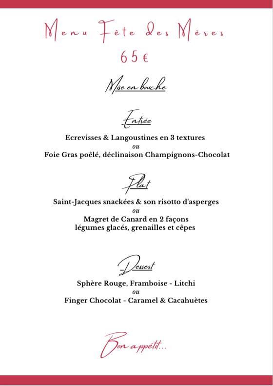 menu unique fête des mères 2023