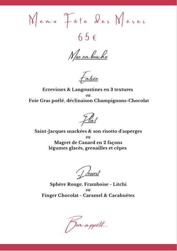 menu unique fête des mères 2023